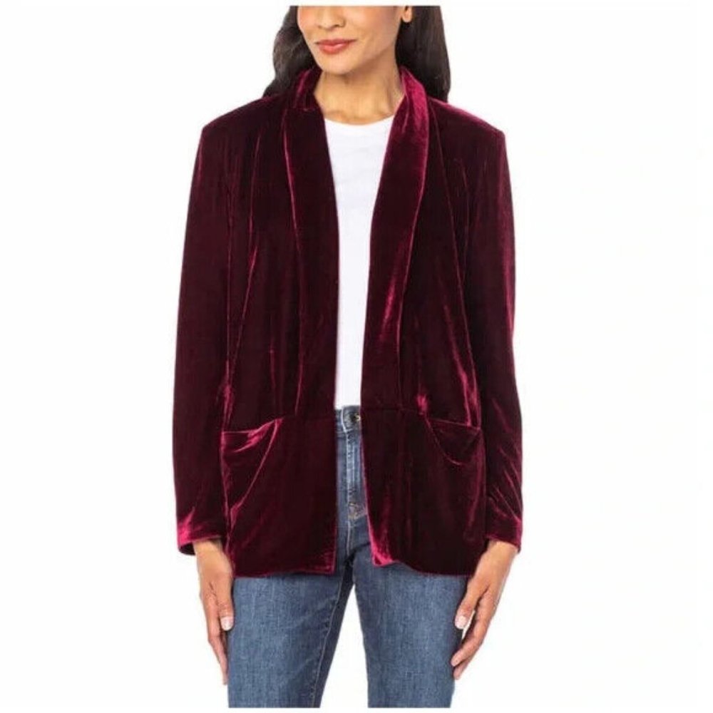 NWT Well Worn Women's Super Soft Velvet Cardigan Burgundy Size L $80 ZZ029